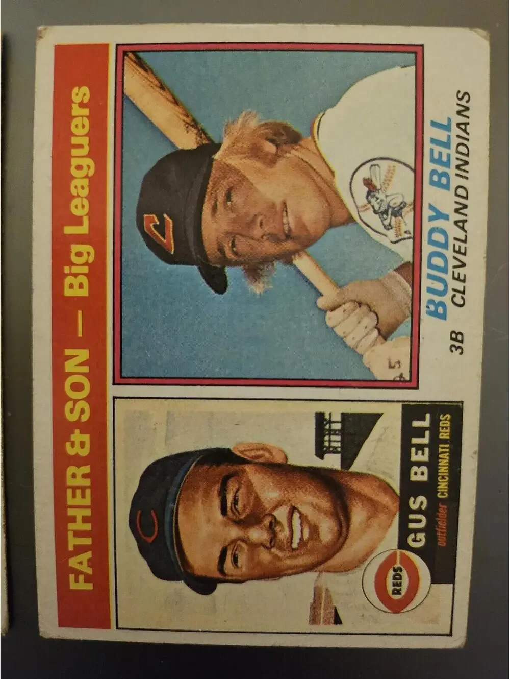 1976 Baseball Topps Gus Bell / Buddy Bell F&S Reds/Indians #66 as is